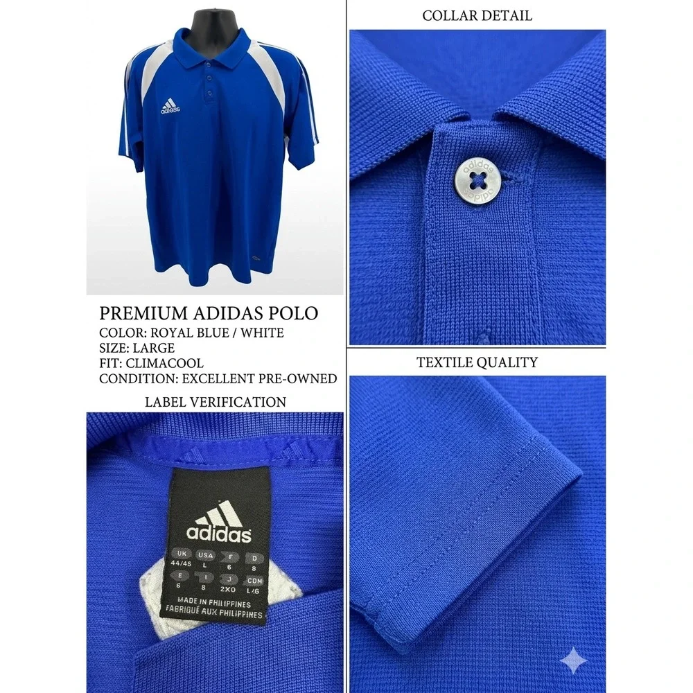 Adidas ClimaCool‎ Royal Blue 3-Stripe Golf Polo - Men's Large